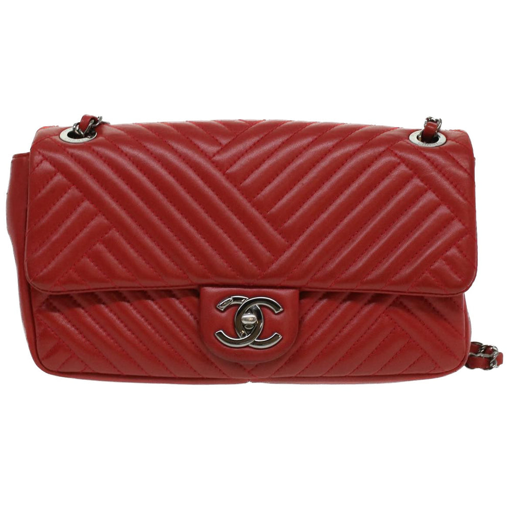 CHANEL Chain Shoulder Bag Lamb Skin Red CC  bs3636A