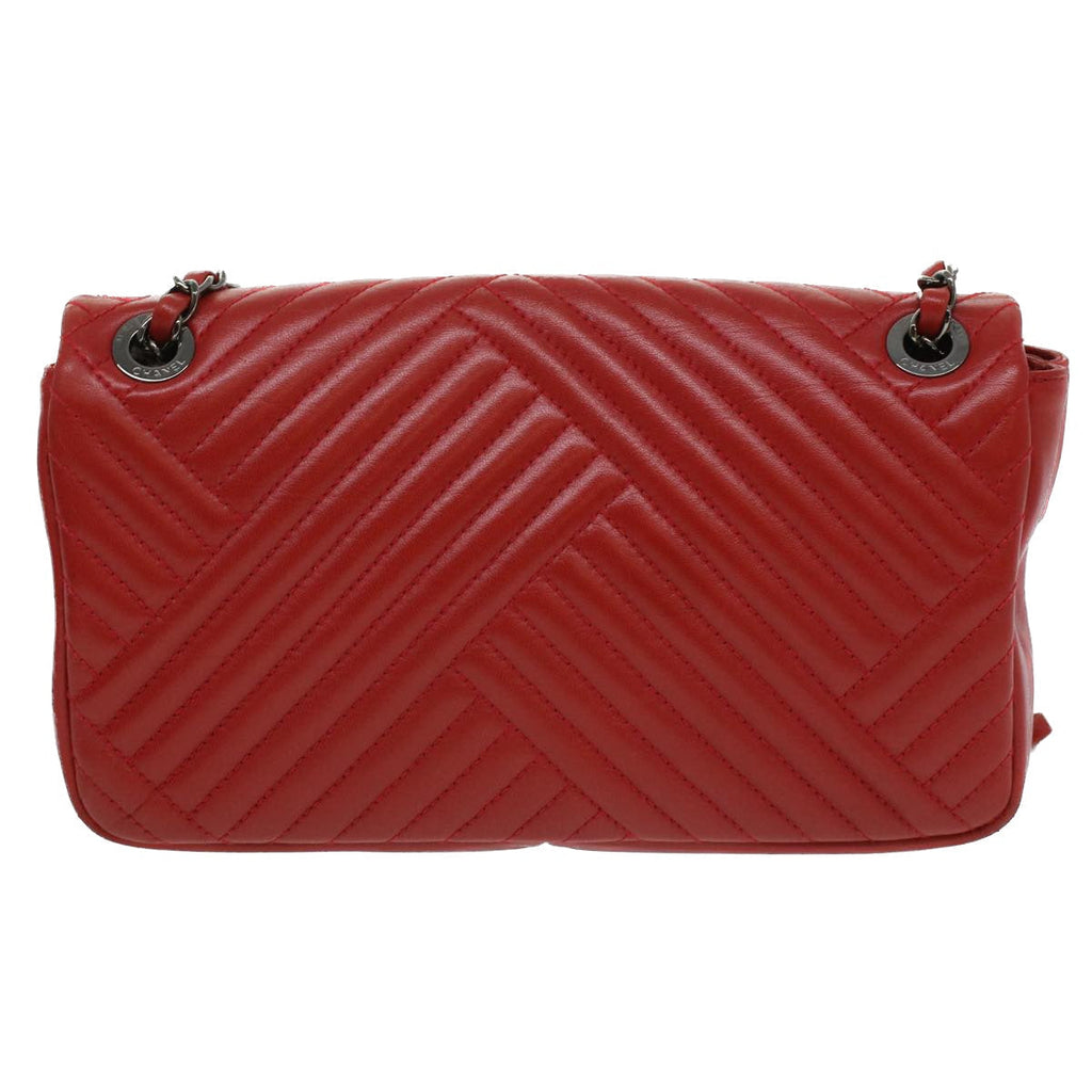 CHANEL Chain Shoulder Bag Lamb Skin Red CC  bs3636A