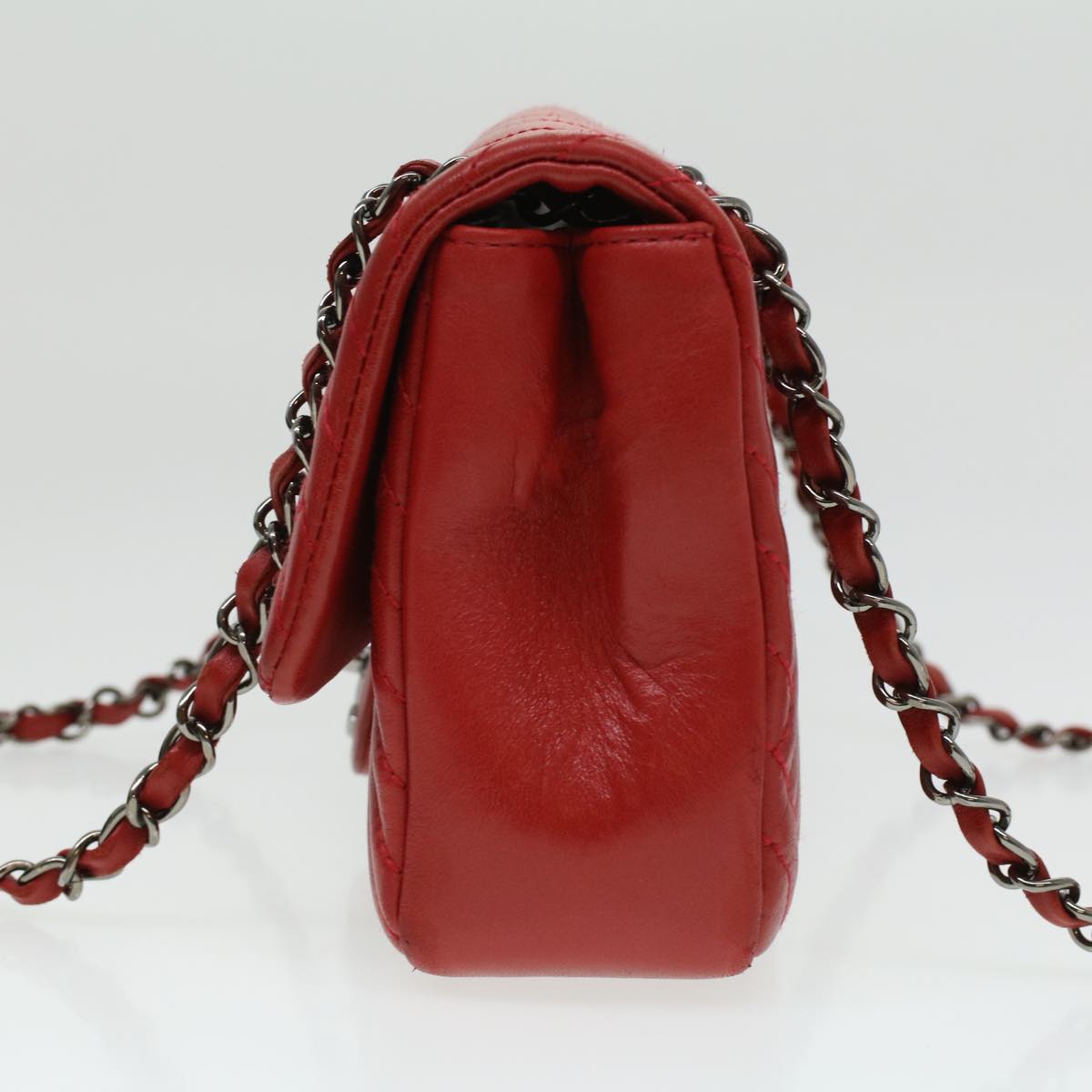 CHANEL Chain Shoulder Bag Lamb Skin Red CC  bs3636A