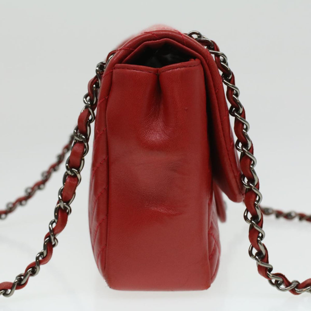 CHANEL Chain Shoulder Bag Lamb Skin Red CC  bs3636A