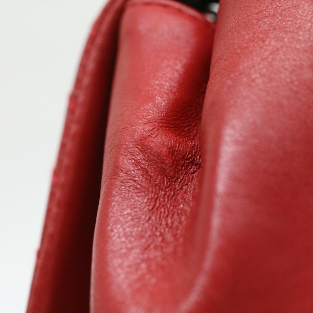 CHANEL Chain Shoulder Bag Lamb Skin Red CC  bs3636A
