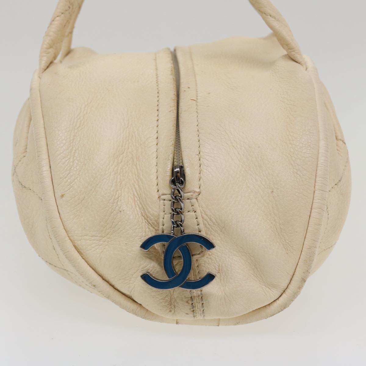 CHANEL Hand Bag Caviar Skin White CC  bs4111