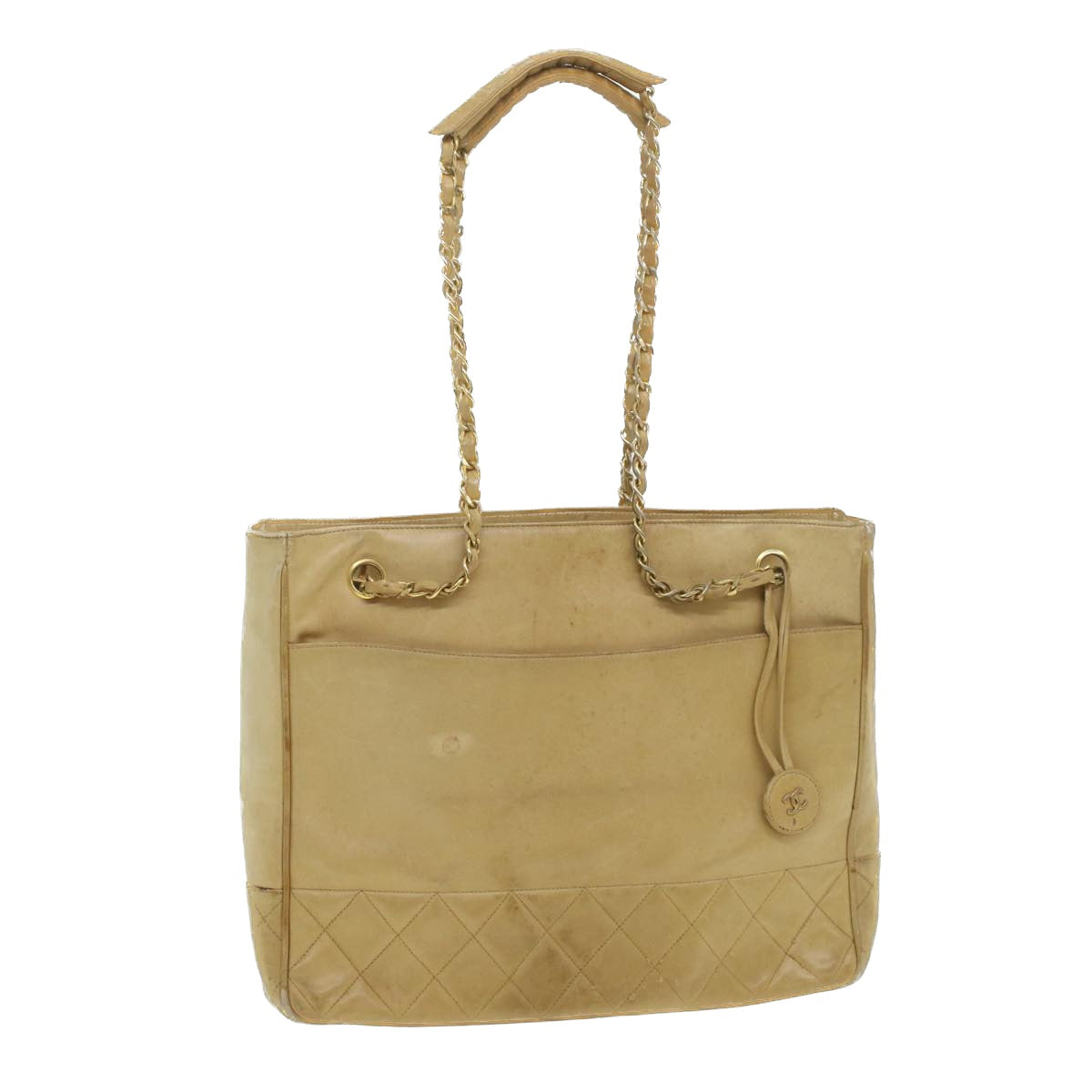 CHANEL Chain Shoulder Bag Lamb Skin Beige CC  bs4112