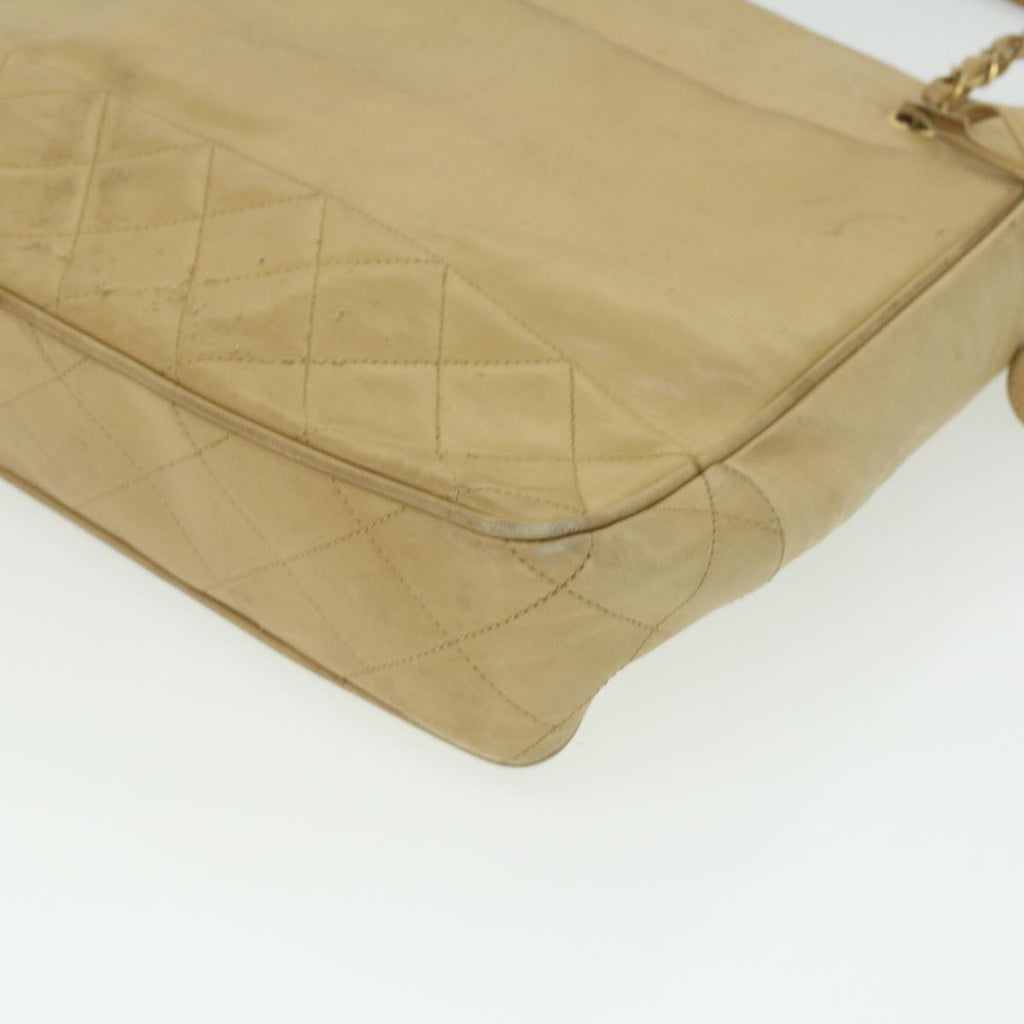 CHANEL Chain Shoulder Bag Lamb Skin Beige CC  bs4112