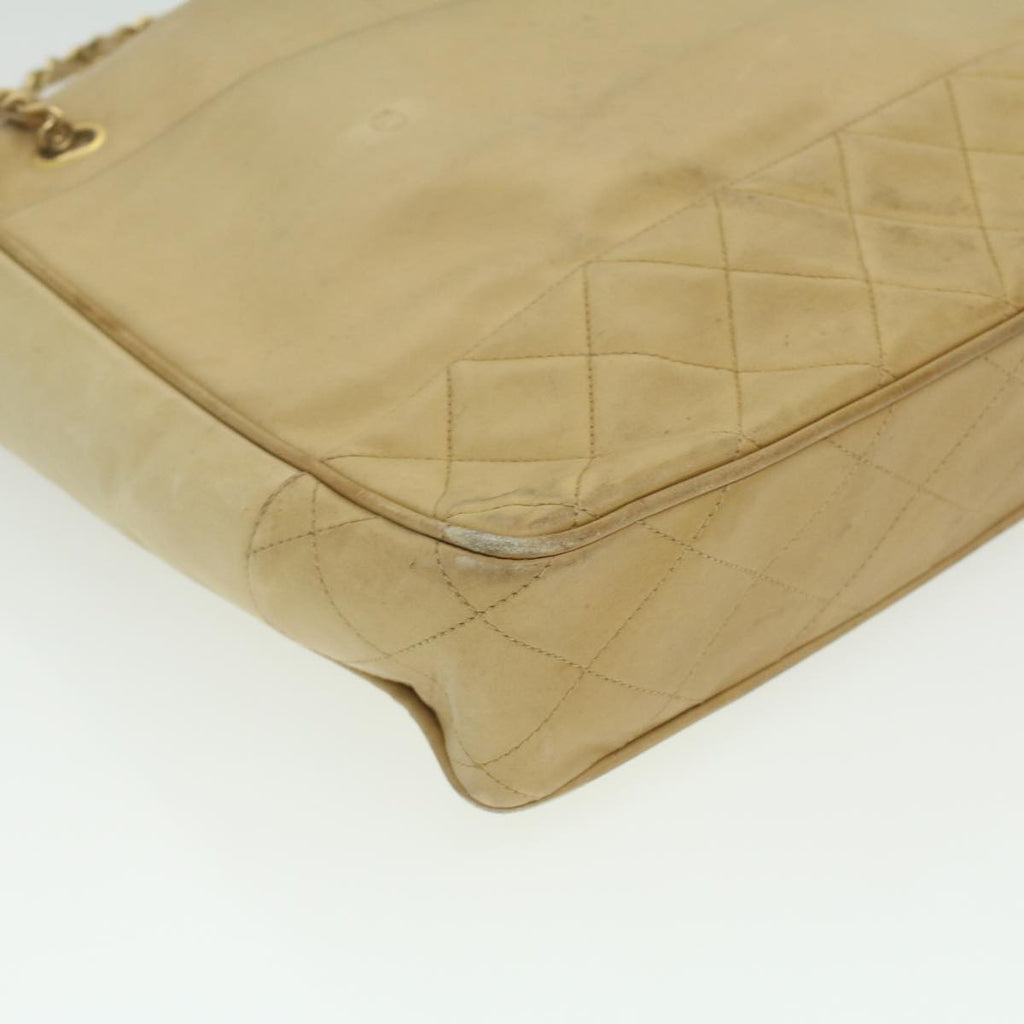 CHANEL Chain Shoulder Bag Lamb Skin Beige CC  bs4112