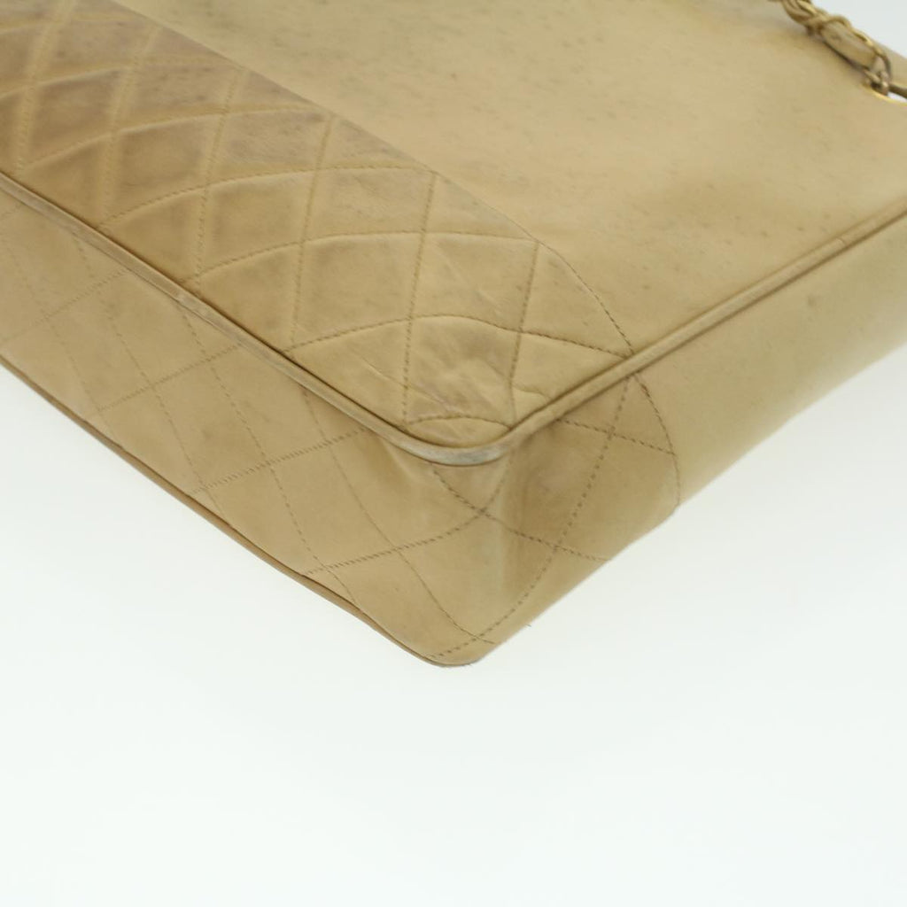 CHANEL Chain Shoulder Bag Lamb Skin Beige CC  bs4112