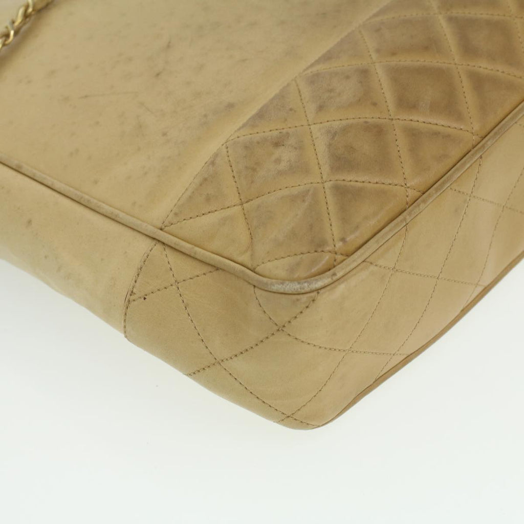 CHANEL Chain Shoulder Bag Lamb Skin Beige CC  bs4112