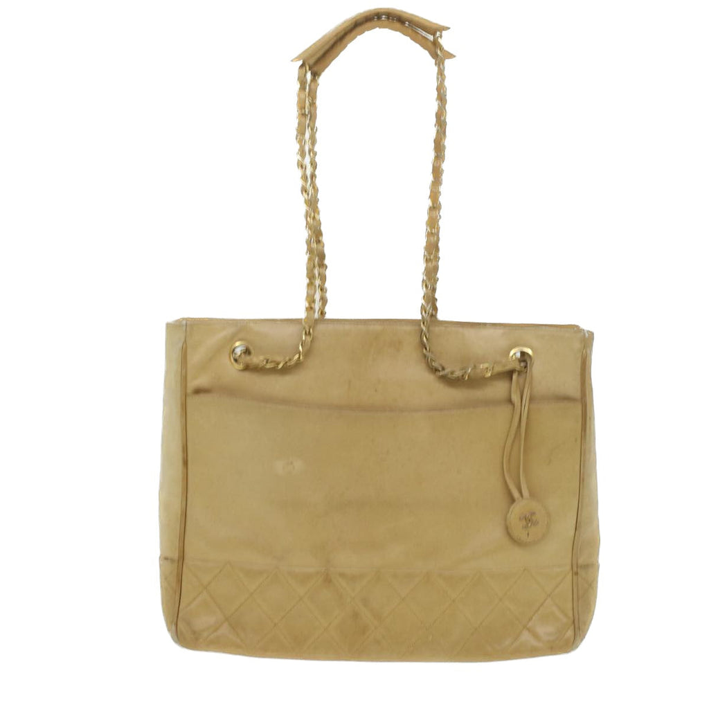 CHANEL Chain Shoulder Bag Lamb Skin Beige CC  bs4112