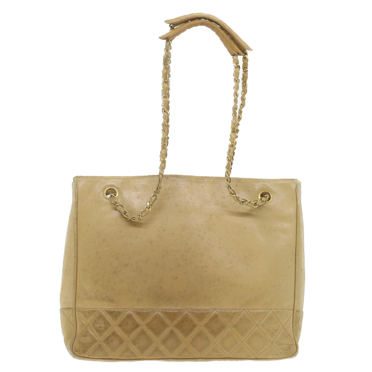 CHANEL Chain Shoulder Bag Lamb Skin Beige CC  bs4112