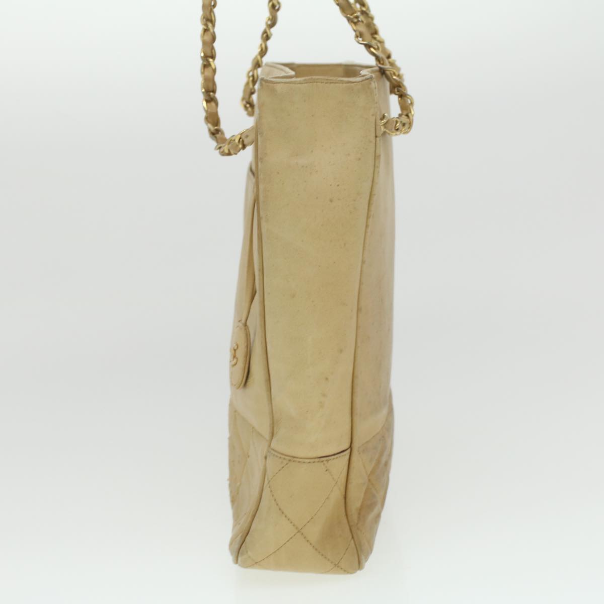 CHANEL Chain Shoulder Bag Lamb Skin Beige CC  bs4112