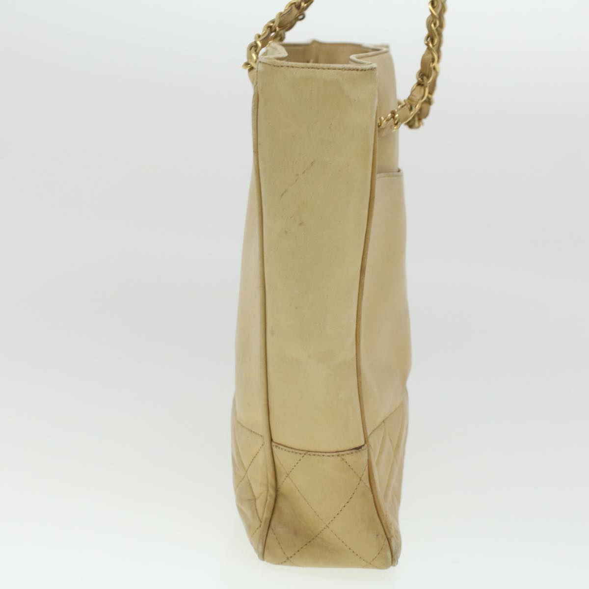 CHANEL Chain Shoulder Bag Lamb Skin Beige CC  bs4112