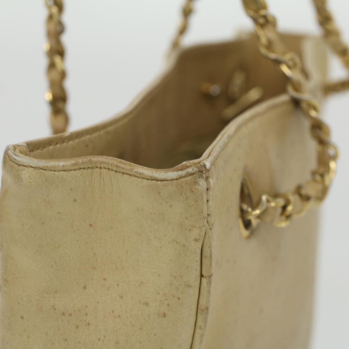 CHANEL Chain Shoulder Bag Lamb Skin Beige CC  bs4112