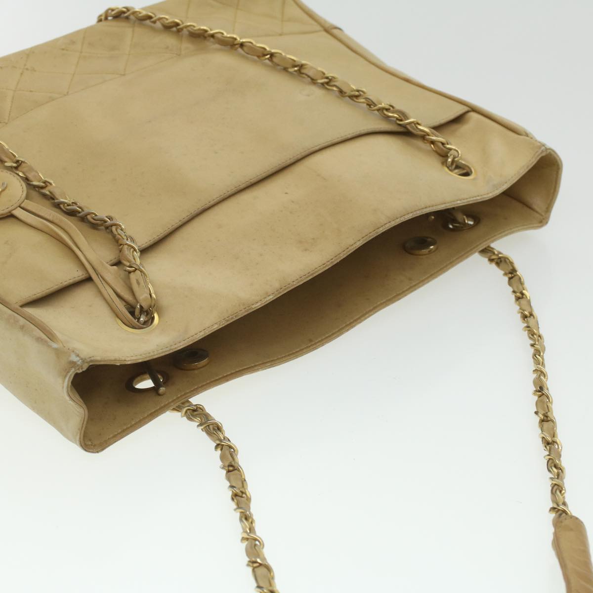 CHANEL Chain Shoulder Bag Lamb Skin Beige CC  bs4112