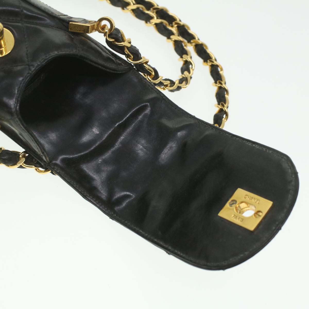 CHANEL Matelasse Chain Shoulder Bag Enamel Black CC  bs4141