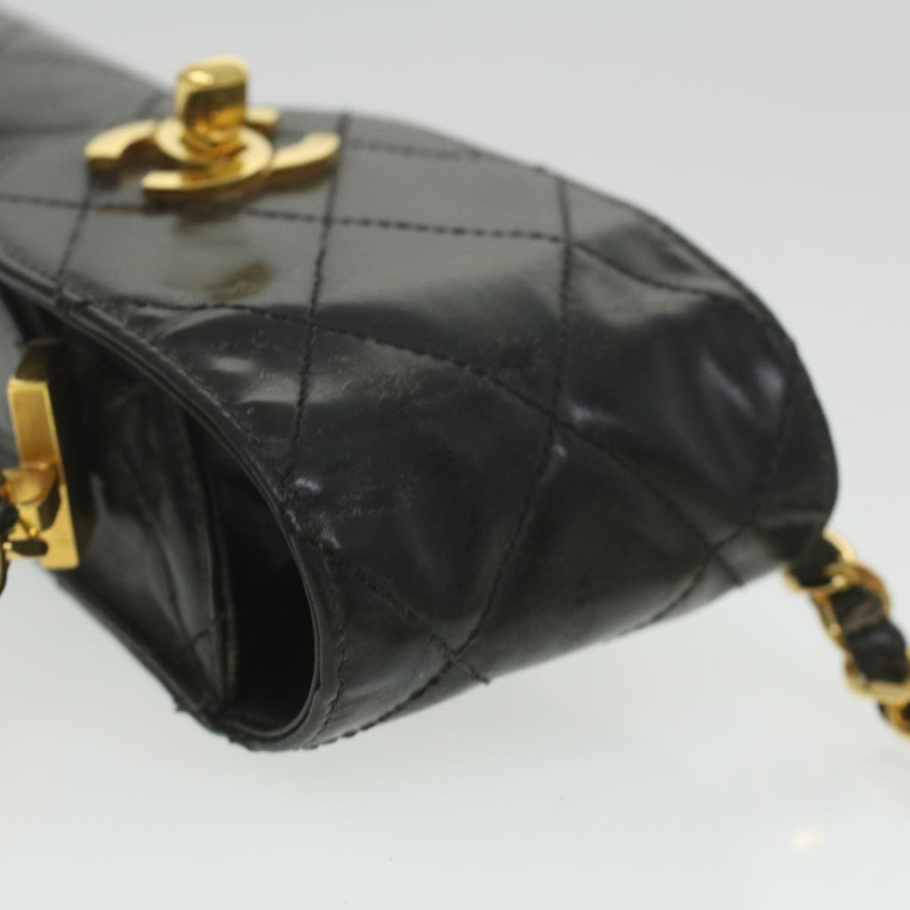 CHANEL Matelasse Chain Shoulder Bag Enamel Black CC  bs4141