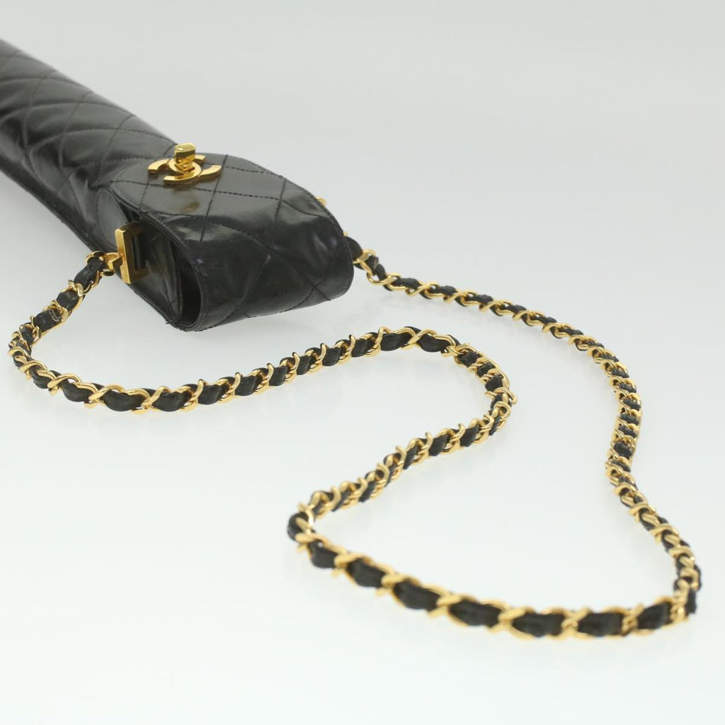 CHANEL Matelasse Chain Shoulder Bag Enamel Black CC  bs4141