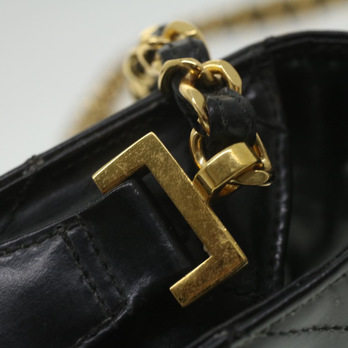 CHANEL Matelasse Chain Shoulder Bag Enamel Black CC  bs4141