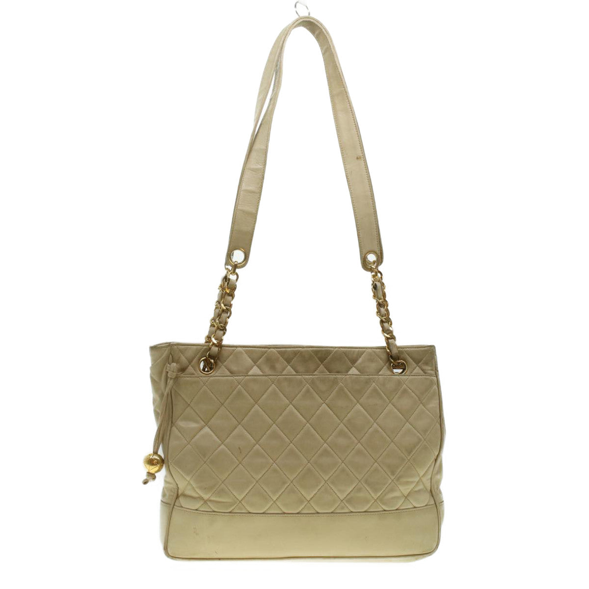 CHANEL Matelasse Chain Shoulder Bag Lamb Skin Beige CC  bs4338
