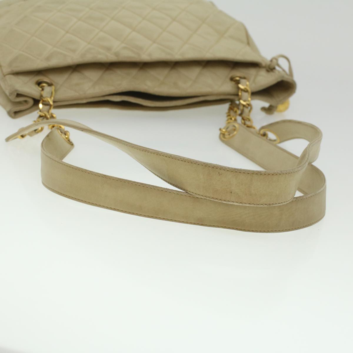 CHANEL Matelasse Chain Shoulder Bag Lamb Skin Beige CC  bs4338
