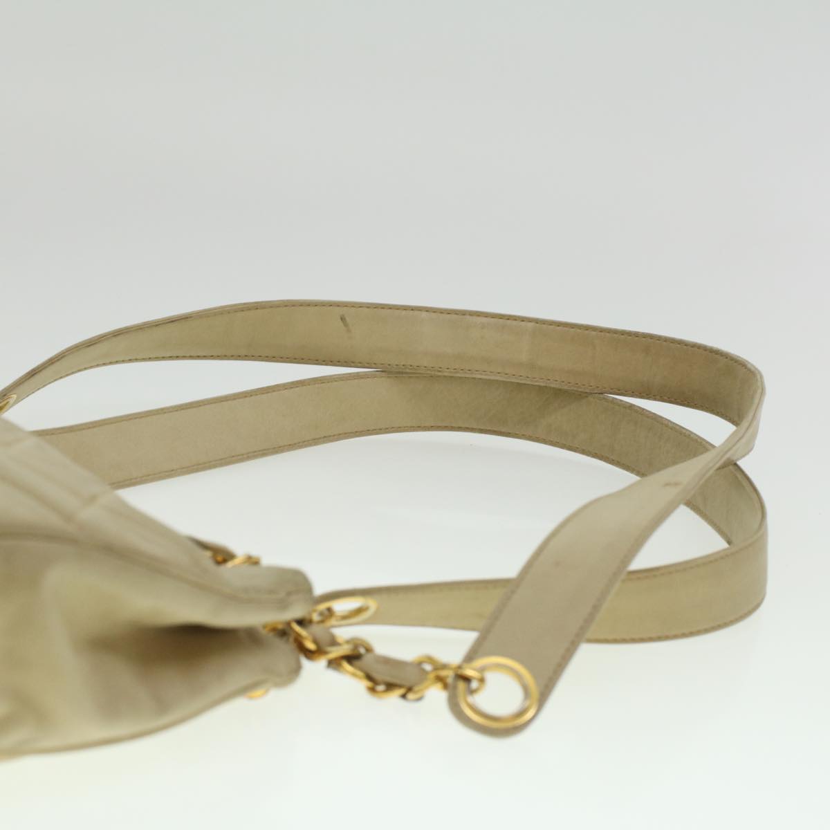 CHANEL Matelasse Chain Shoulder Bag Lamb Skin Beige CC  bs4338