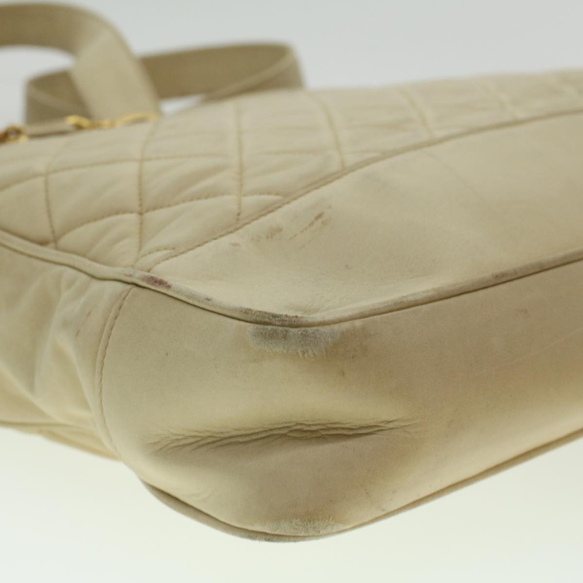 CHANEL Matelasse Chain Shoulder Bag Lamb Skin Beige CC  bs4338