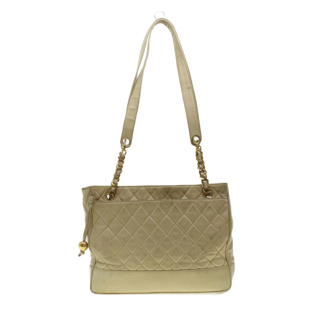 CHANEL Matelasse Chain Shoulder Bag Lamb Skin Beige CC  bs4338