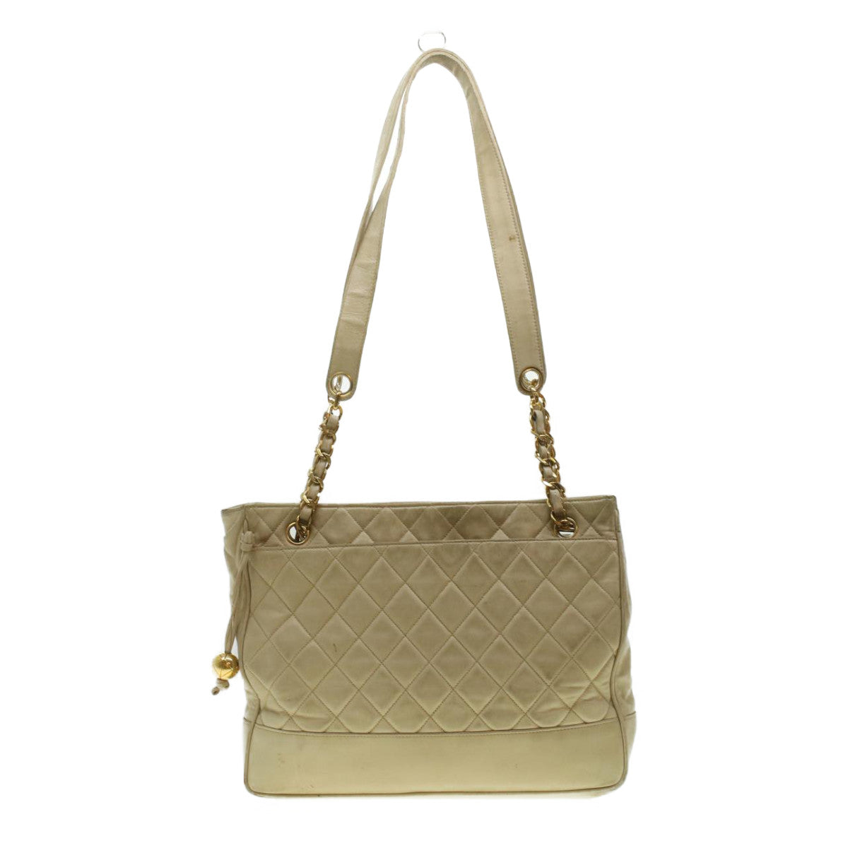 CHANEL Matelasse Chain Shoulder Bag Lamb Skin Beige CC  bs4338