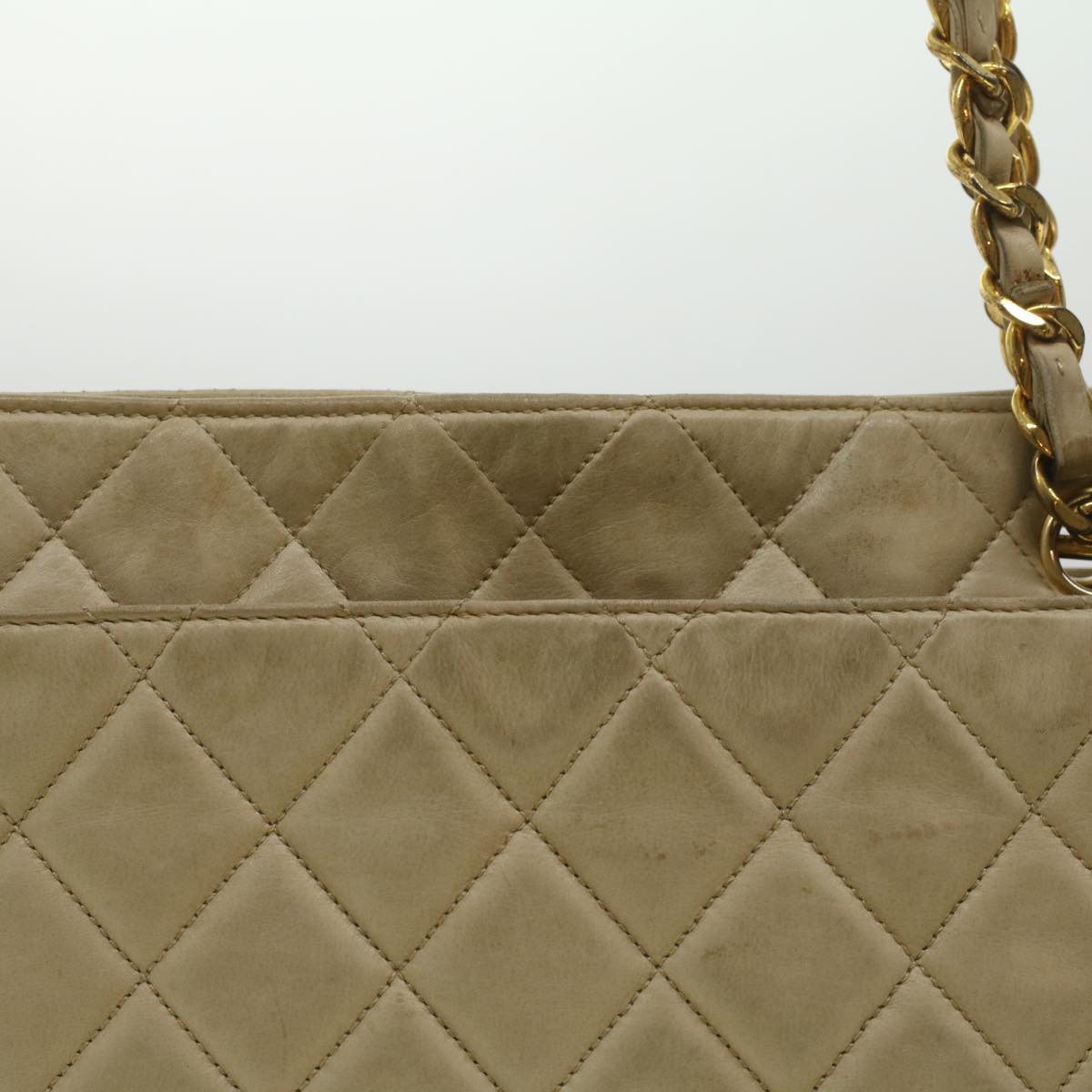 CHANEL Matelasse Chain Shoulder Bag Lamb Skin Beige CC  bs4338