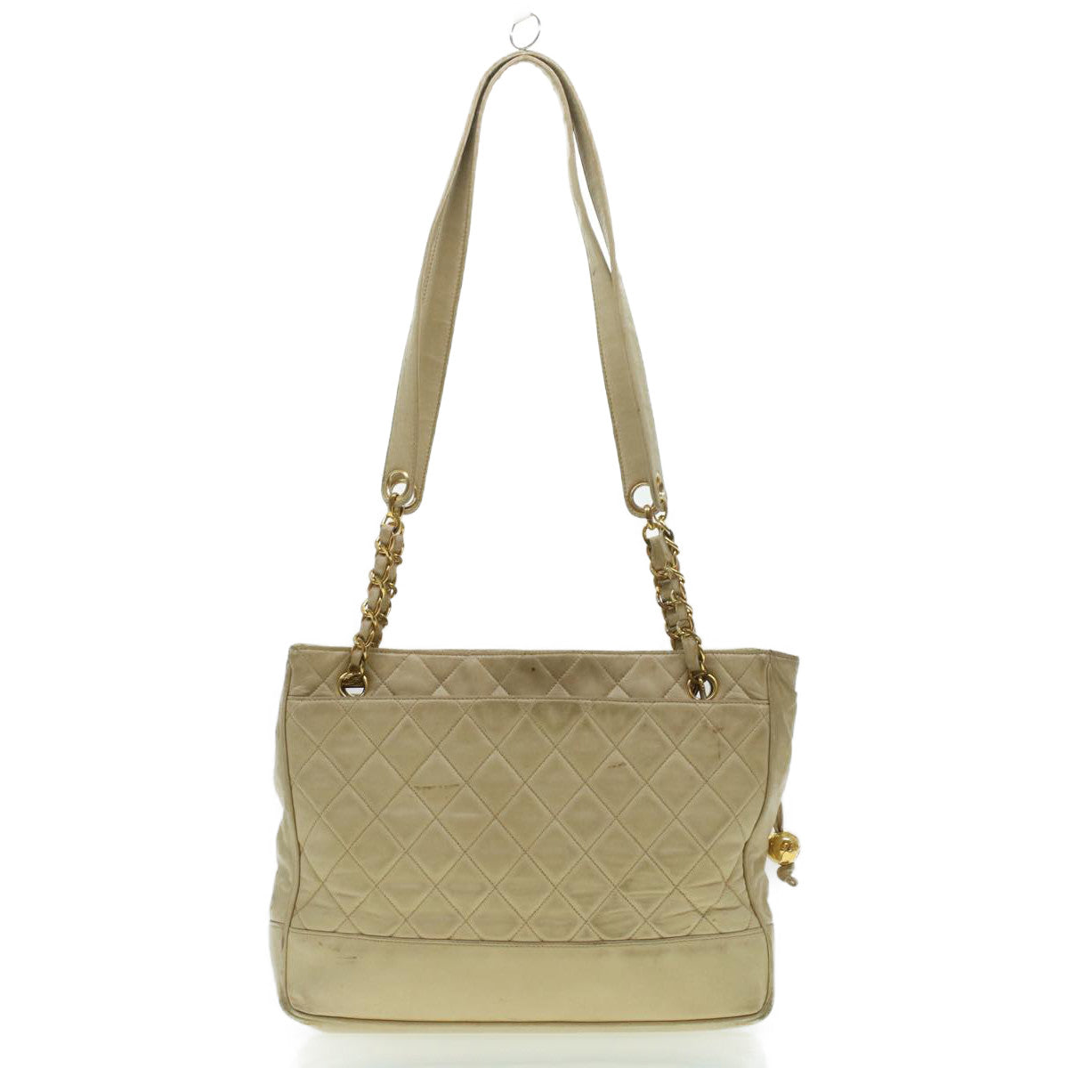 CHANEL Matelasse Chain Shoulder Bag Lamb Skin Beige CC  bs4338
