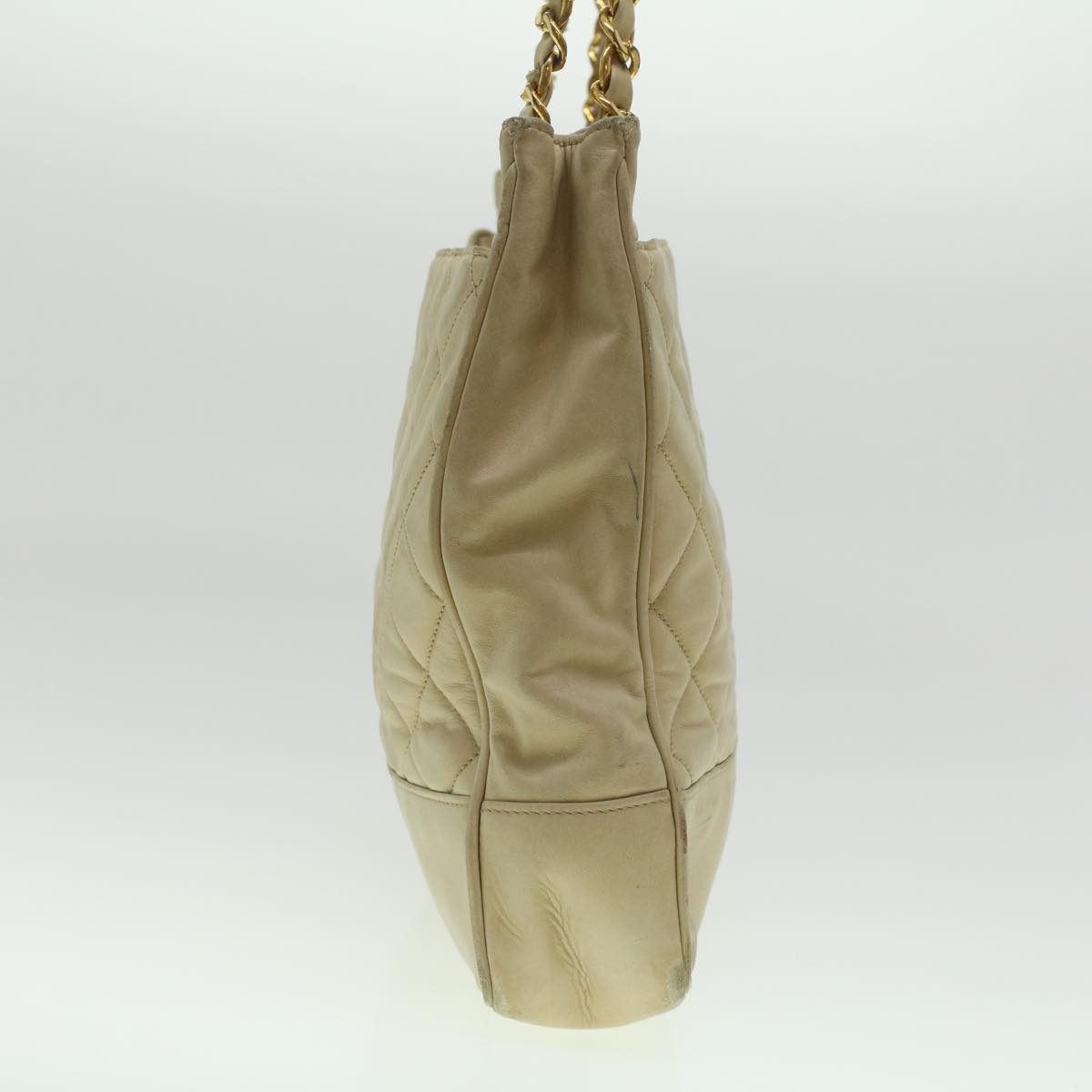 CHANEL Matelasse Chain Shoulder Bag Lamb Skin Beige CC  bs4338