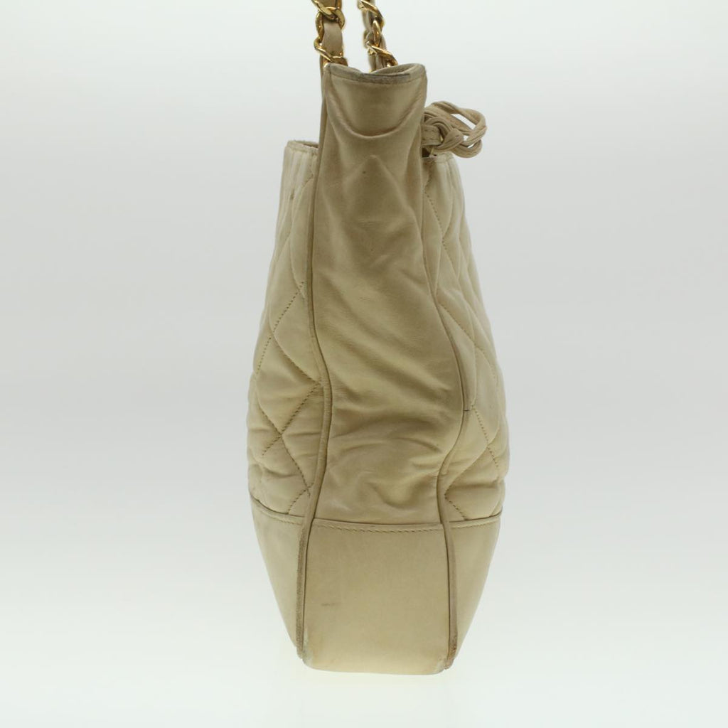 CHANEL Matelasse Chain Shoulder Bag Lamb Skin Beige CC  bs4338