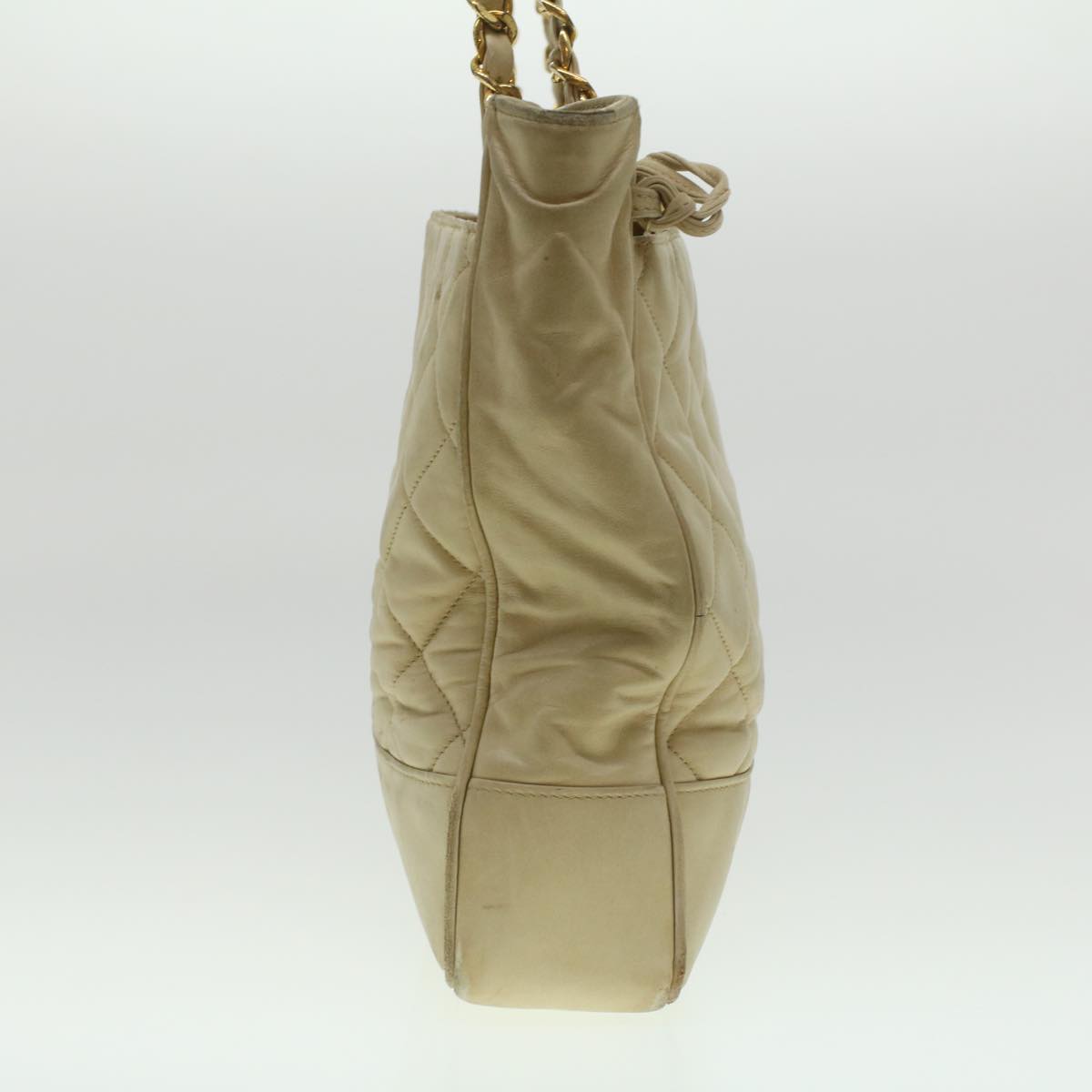 CHANEL Matelasse Chain Shoulder Bag Lamb Skin Beige CC  bs4338