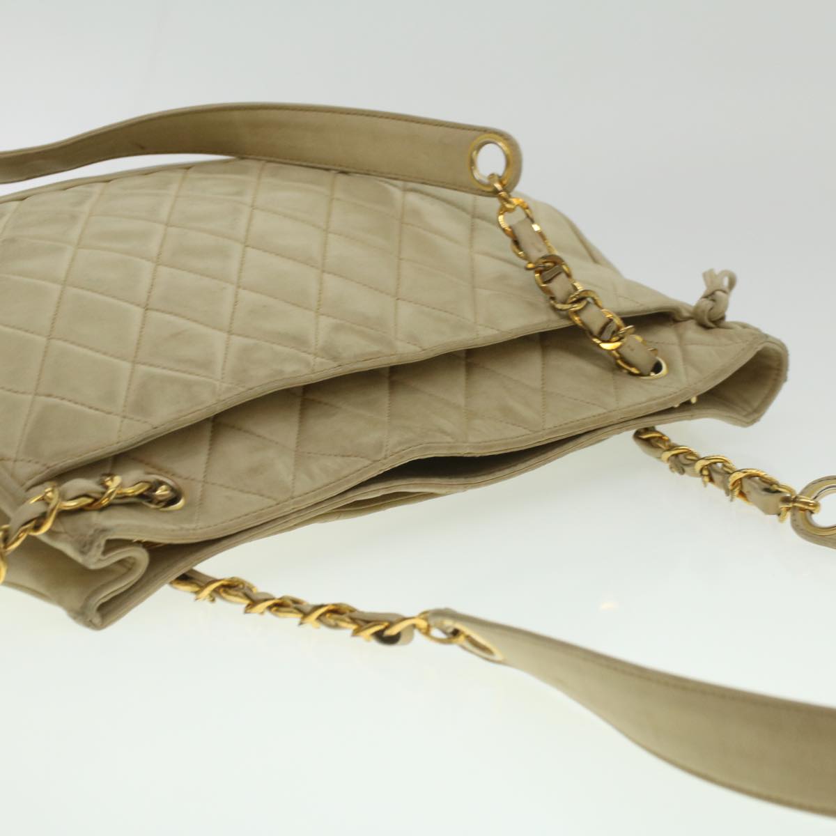 CHANEL Matelasse Chain Shoulder Bag Lamb Skin Beige CC  bs4338