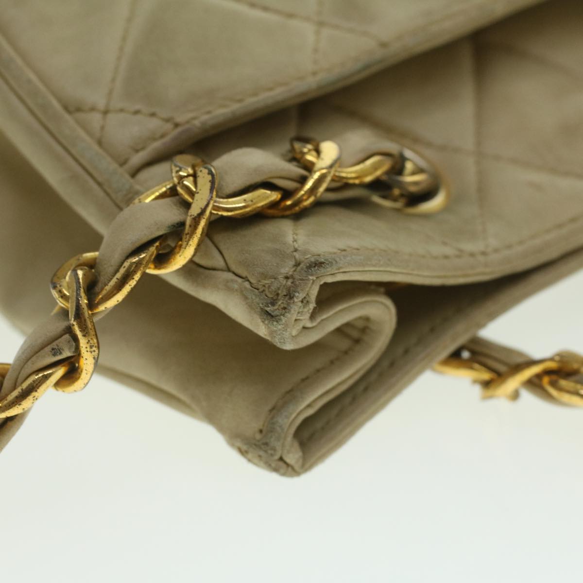 CHANEL Matelasse Chain Shoulder Bag Lamb Skin Beige CC  bs4338