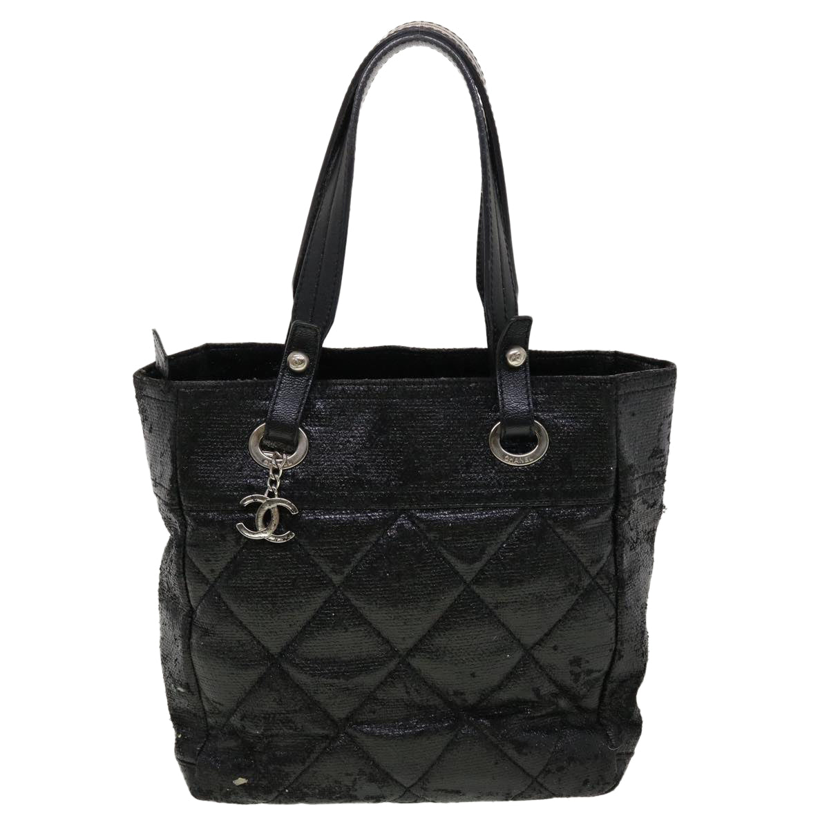 CHANEL Shoulder Bag Coated Canvas Black CC  bs5228