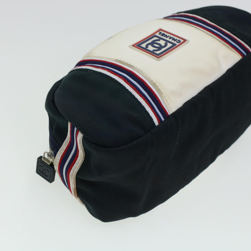 CHANEL Clutch Bag Canvas White Navy CC  bs5370