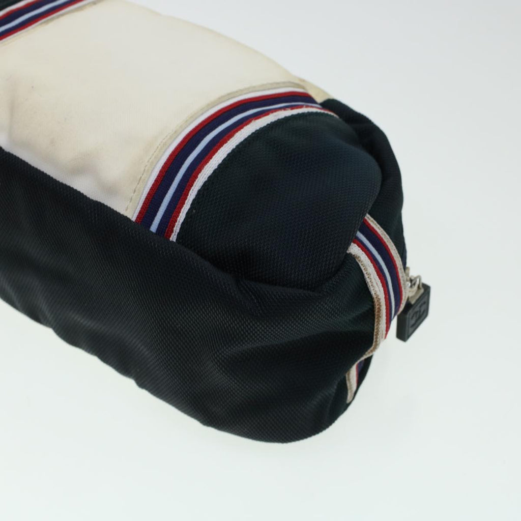 CHANEL Clutch Bag Canvas White Navy CC  bs5370