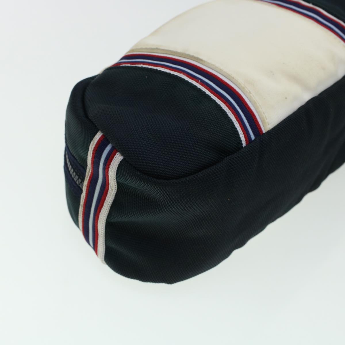 CHANEL Clutch Bag Canvas White Navy CC  bs5370