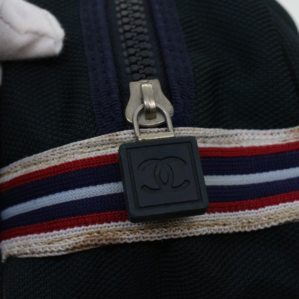 CHANEL Clutch Bag Canvas White Navy CC  bs5370
