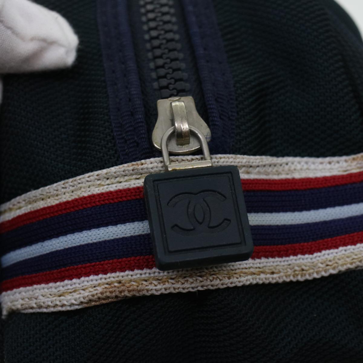 CHANEL Clutch Bag Canvas White Navy CC  bs5370