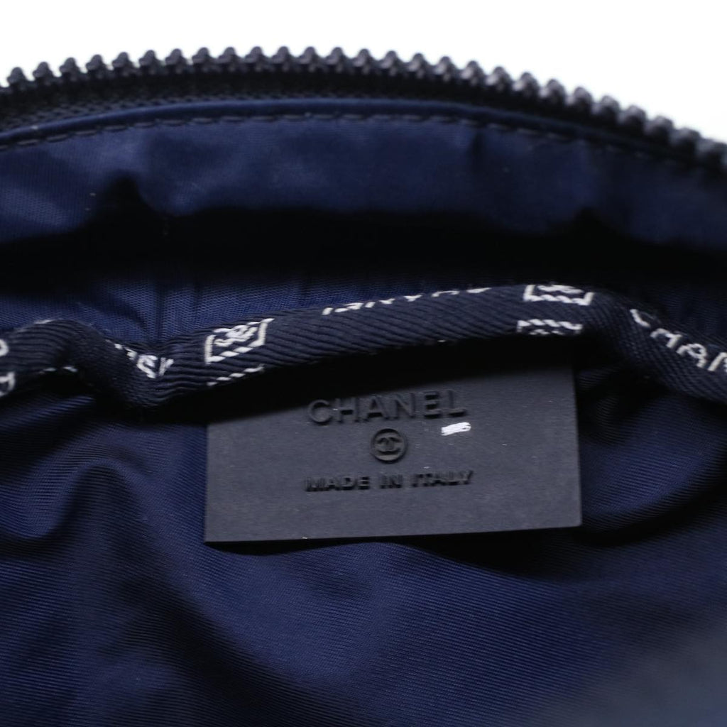 CHANEL Clutch Bag Canvas White Navy CC  bs5370