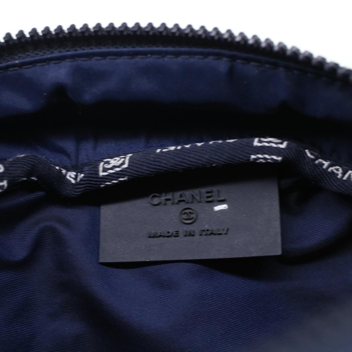 CHANEL Clutch Bag Canvas White Navy CC  bs5370