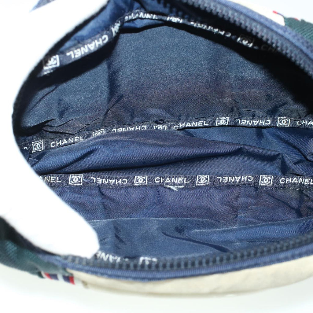 CHANEL Clutch Bag Canvas White Navy CC  bs5370