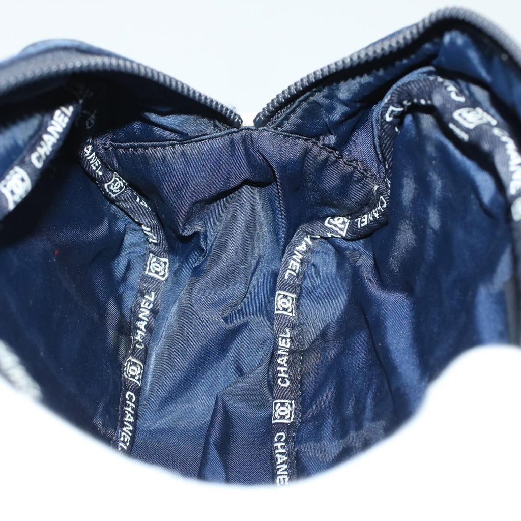 CHANEL Clutch Bag Canvas White Navy CC  bs5370