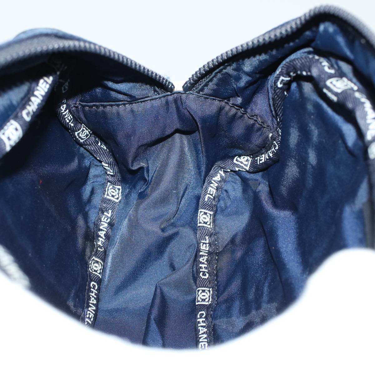 CHANEL Clutch Bag Canvas White Navy CC  bs5370