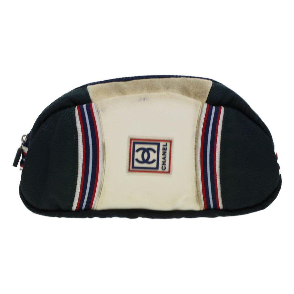 CHANEL Clutch Bag Canvas White Navy CC  bs5370