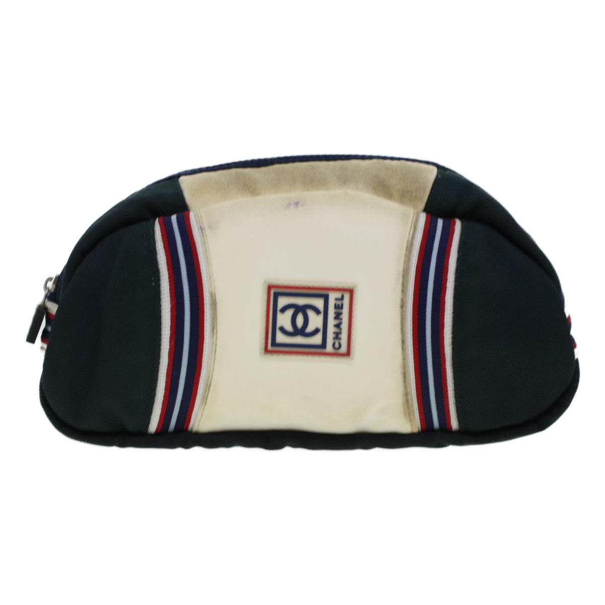 CHANEL Clutch Bag Canvas White Navy CC  bs5370