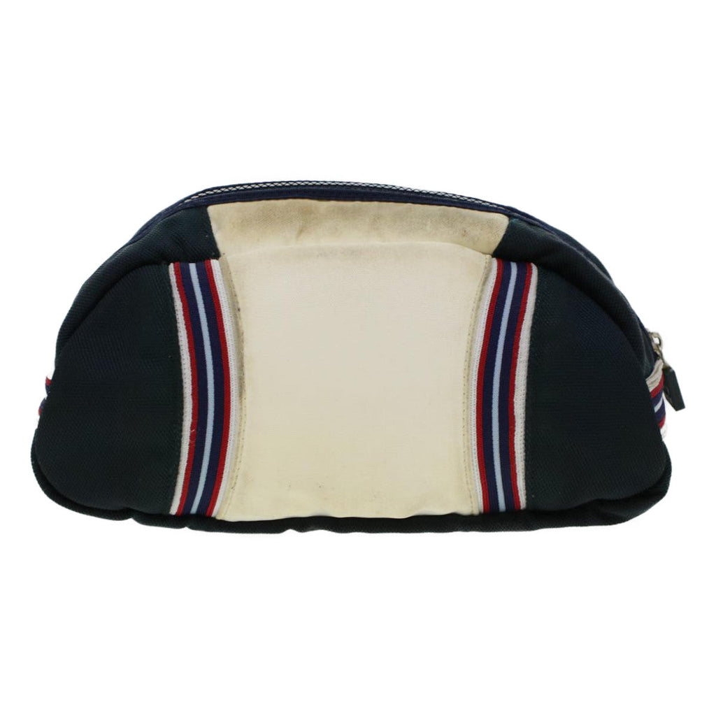CHANEL Clutch Bag Canvas White Navy CC  bs5370