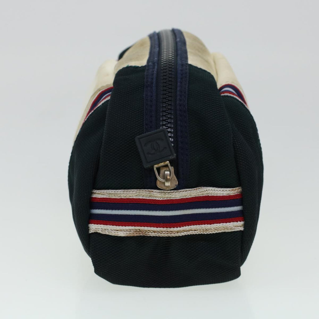 CHANEL Clutch Bag Canvas White Navy CC  bs5370