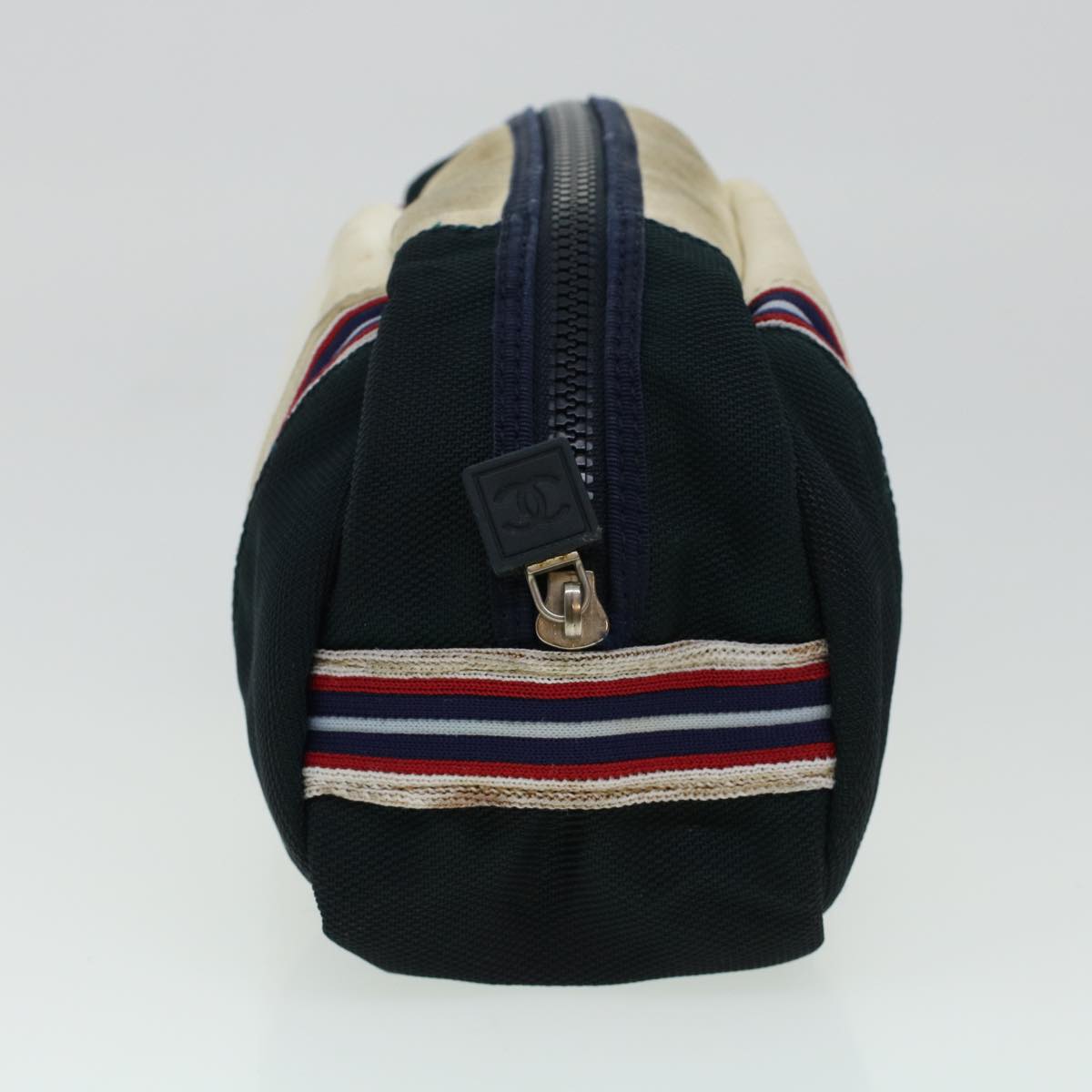 CHANEL Clutch Bag Canvas White Navy CC  bs5370